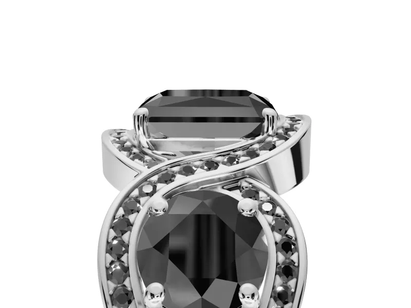 Radiant Cut 3 Stone Engagement Ring Setting for a Black Center | Sterling Silver