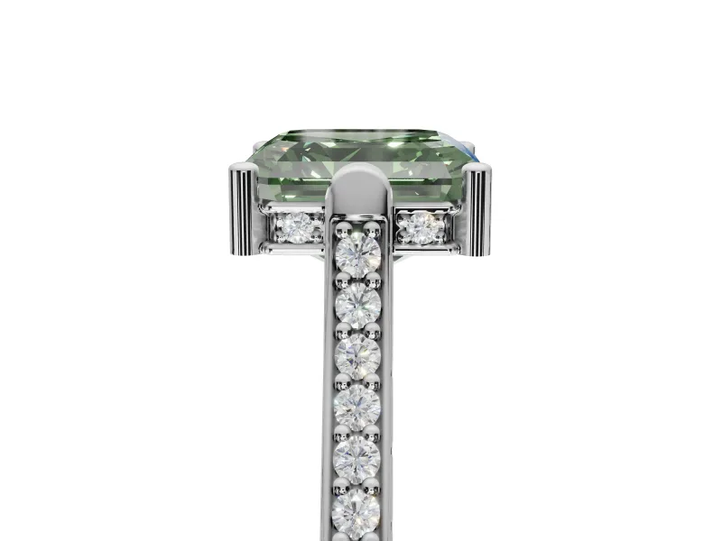 Asscher Cut Vintage Cathedral Engagement Ring Setting for a Fancy Green Lab-Grown Diamond | Carved Band | Platinum