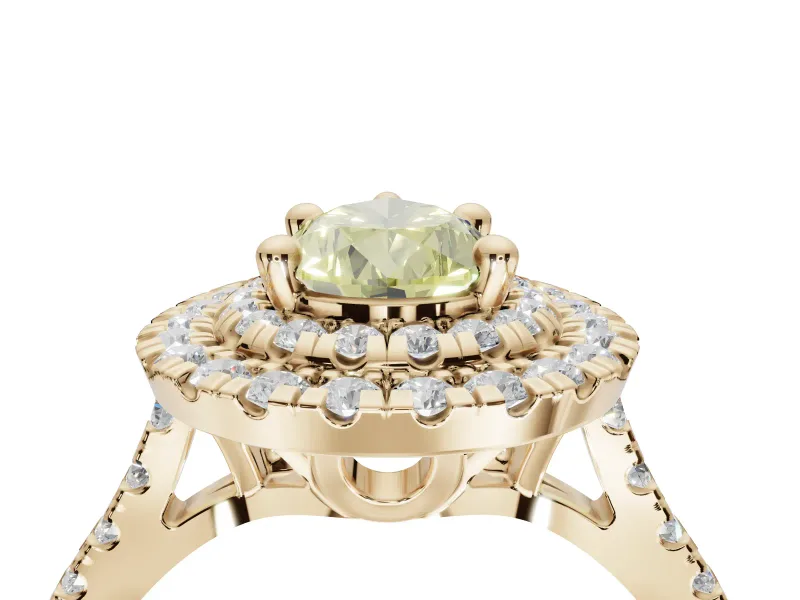 Canary Yellow Pear-Shaped Lab-Grown Diamond Double Halo Statement Ring Set in Yellow Gold with Pavé Band