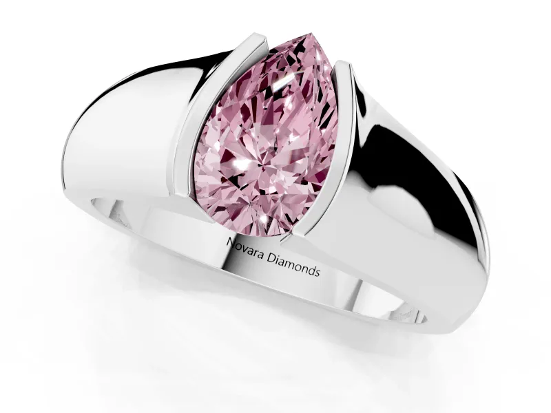 Pear-Shaped Half Bezel Solitaire Engagement Ring Setting for a Fancy Pink Lab-Grown Diamond | Wide Band | Platinum