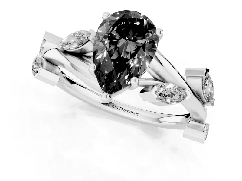 Pear-Shaped Twisted Vine Engagement Ring Setting for a Black Center | Sterling Silver