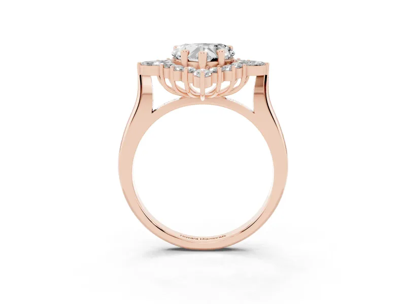 Heart Cut Diamond Cluster Halo Ring Set in Rose gold with Marquise and Round Accents
