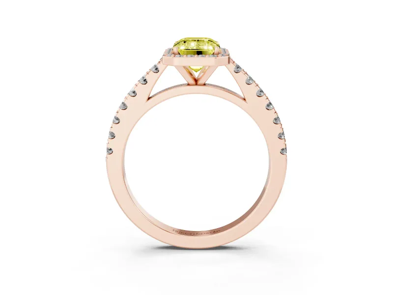 Emerald Cut Halo Pavé Engagement Ring Setting for a Fancy Yellow Lab-Grown Diamond | Rose Gold