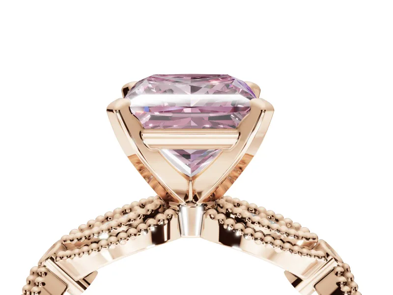 Princess Cut Vintage Engagement Ring Setting for a Fancy Pink Lab-Grown Diamond | Graduated Stations | Rose Gold