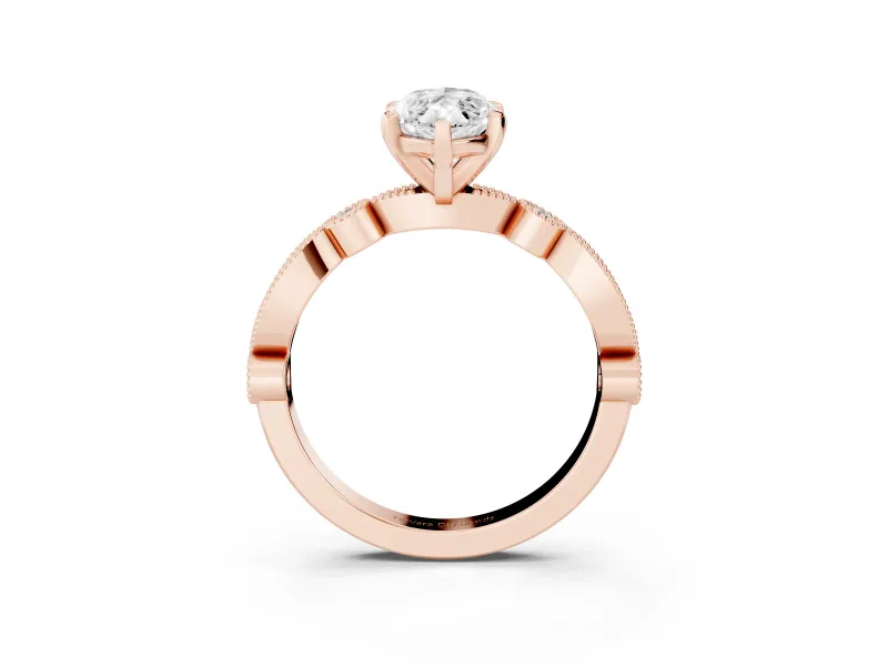 Marquise Vintage Milgrain Solitaire Engagement Ring Setting | Bezel Accents | Rose Gold