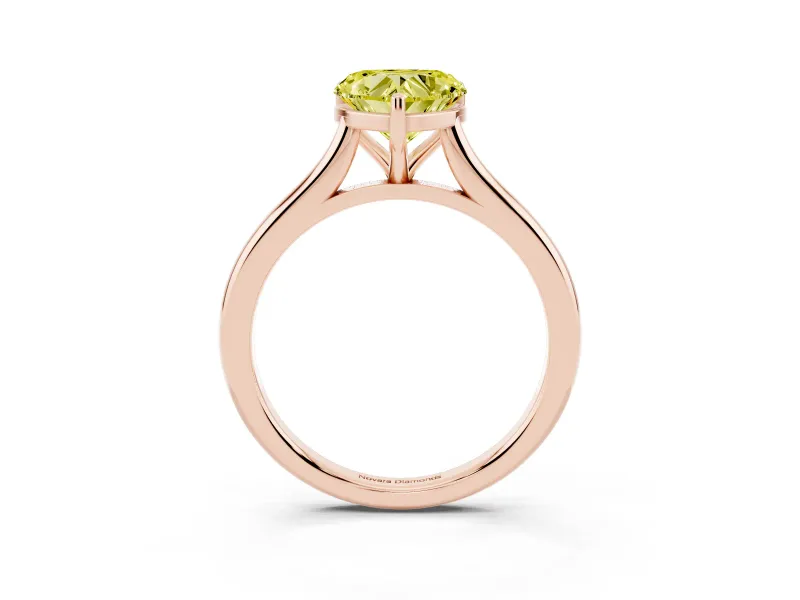 Fancy Yellow Heart Cut Diamond Solitaire Ring Set in Rose gold with Cathedral Band and Prong Setting