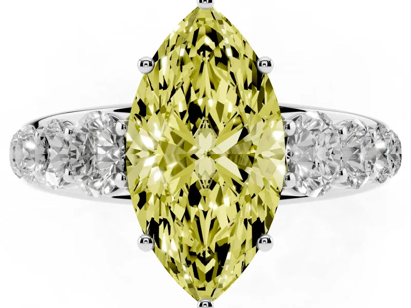 Marquise Graduated Side Stone Engagement Ring Setting for a Fancy Yellow Lab-Grown Diamond | Flat Top Band | Platinum