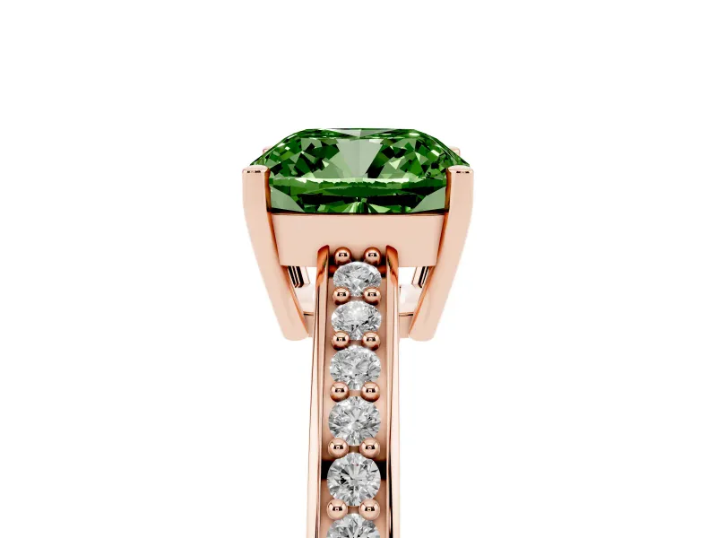 Cushion Cut Pave Solitaire Engagement Ring Setting for a Fancy Green Lab-Grown Diamond | Accented Basket | Rose Gold