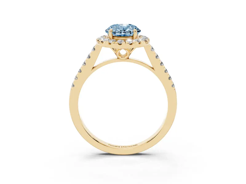 Oval Raised Halo Engagement Ring Setting for a Fancy Blue Lab-Grown Diamond | Yellow Gold