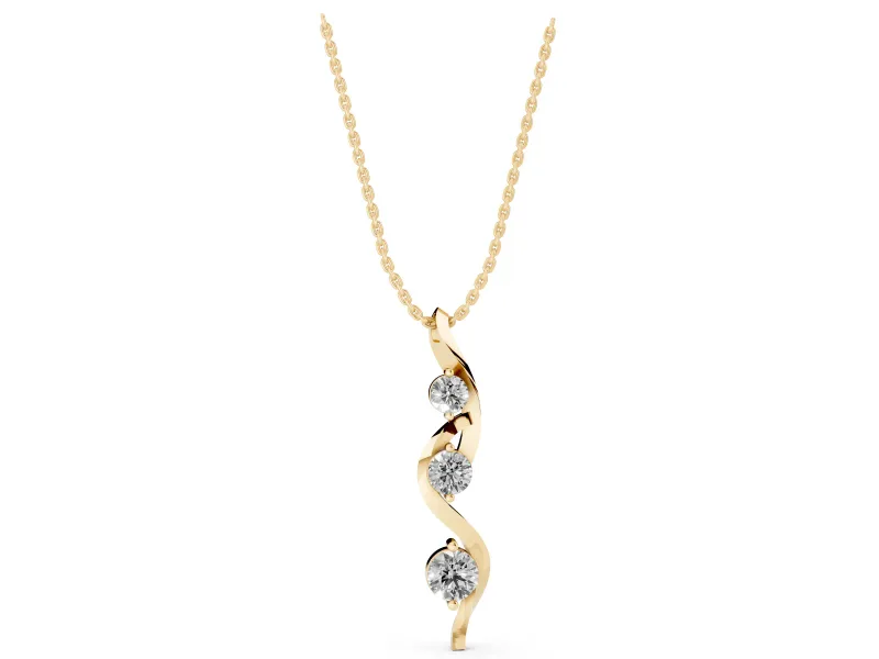 Round Lab-Grown Diamond Graduated Three-Stone Swirl Pendant Necklace | Prong Set | Yellow Gold