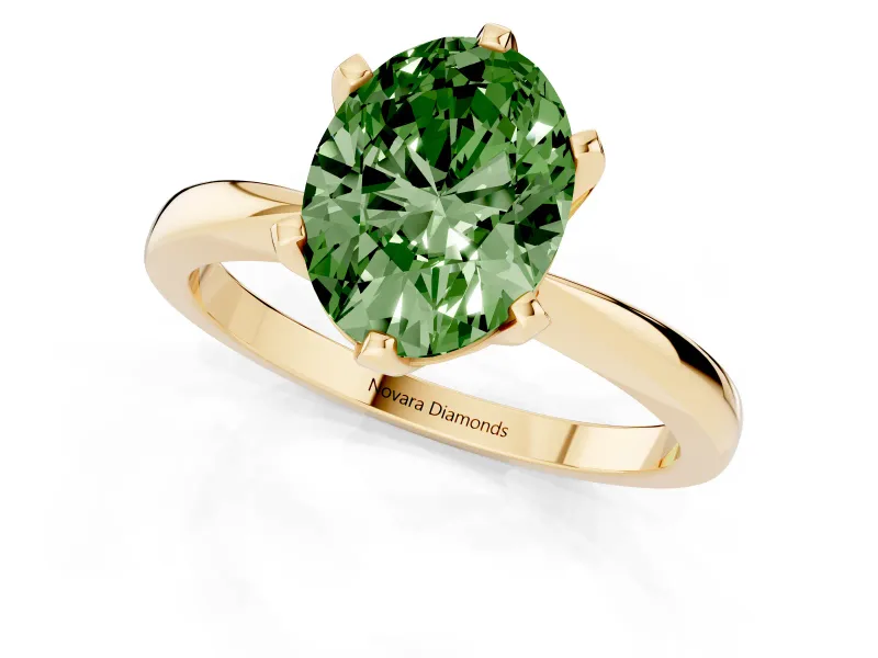 Oval Tapered Solitaire Engagement Ring Setting for a Fancy Green Lab-Grown Diamond | Claw Prong Head | Yellow Gold