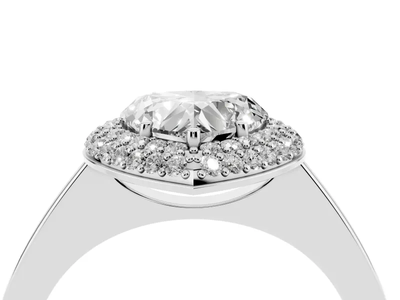 Heart Cut Diamond Halo Engagement Ring Set in White gold with Solitaire Band and Prong Setting