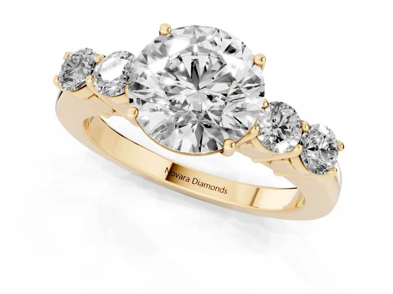 Round Close Set Five Stone Engagement Ring Setting | Yellow Gold