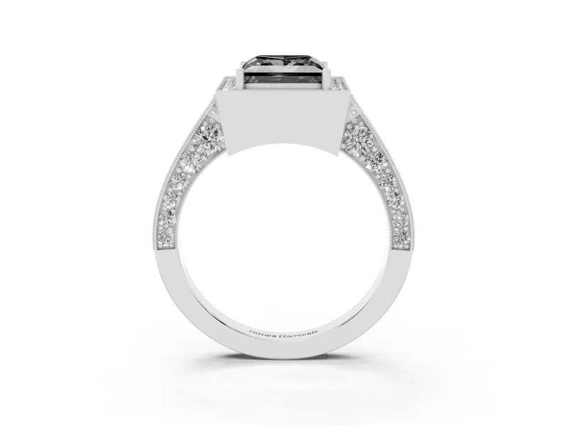 Princess Cut Milgrain Halo Engagement Ring Setting for a Black Center | Side Stones | Platinum