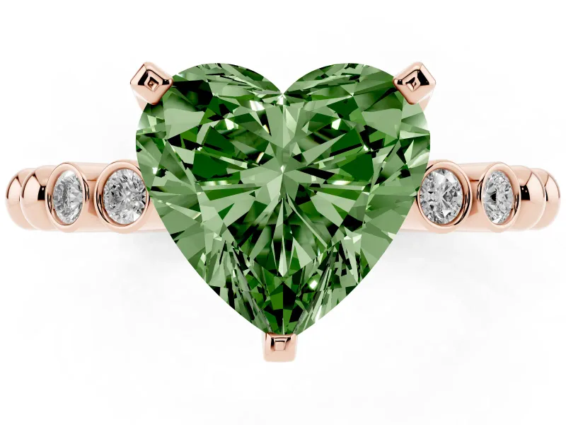 Heart-Shaped Beaded Engagement Ring Setting for a Fancy Green Lab-Grown Diamond | Rose Gold
