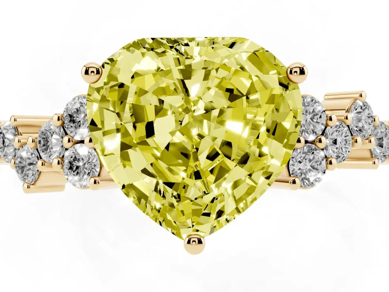 Heart-Shaped Accented Engagement Ring Setting for a Fancy Yellow Lab-Grown Diamond | Yellow Gold