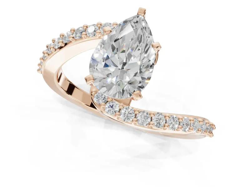 Pear-Shaped Bypass Pavé Solitaire Engagement Ring Setting | Swirl Band | Rose Gold