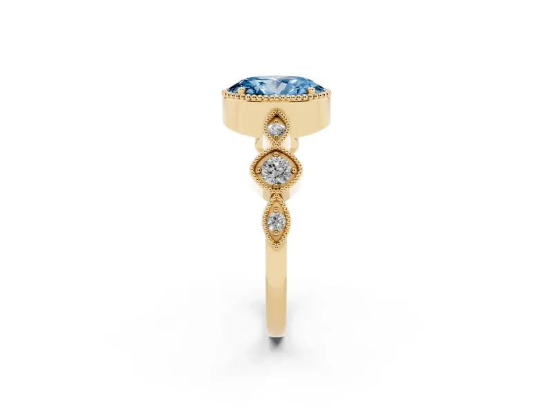 Oval Vintage Engagement Ring Setting for a Fancy Blue Lab-Grown Diamond | Yellow Gold