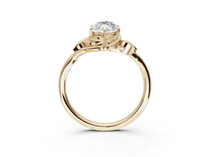 Marquise Leaf Bypass Solitaire Engagement Ring Setting | Polished Band | Yellow Gold