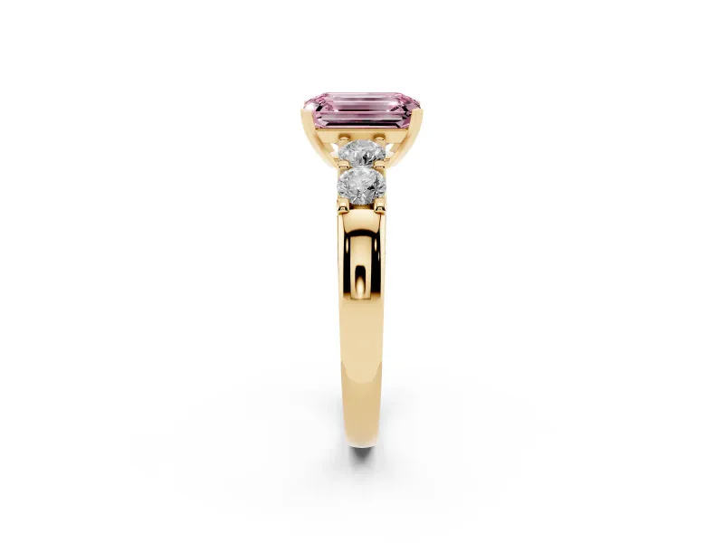 Emerald Cut Five Stone Engagement Ring Setting for a Fancy Pink Lab-Grown Diamond | Yellow Gold
