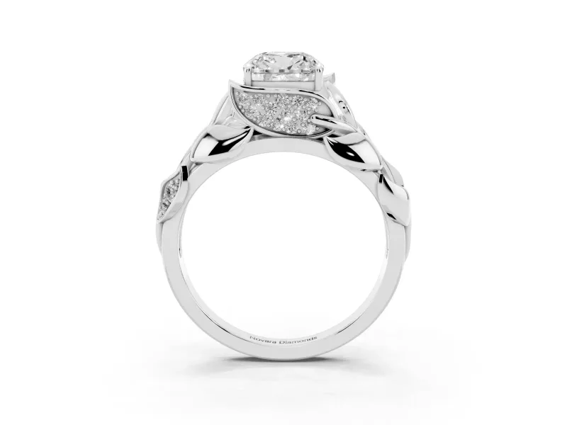 Cushion Cut Leaf Bypass Engagement Ring Setting | Pave Leaf Accents | Sterling Silver