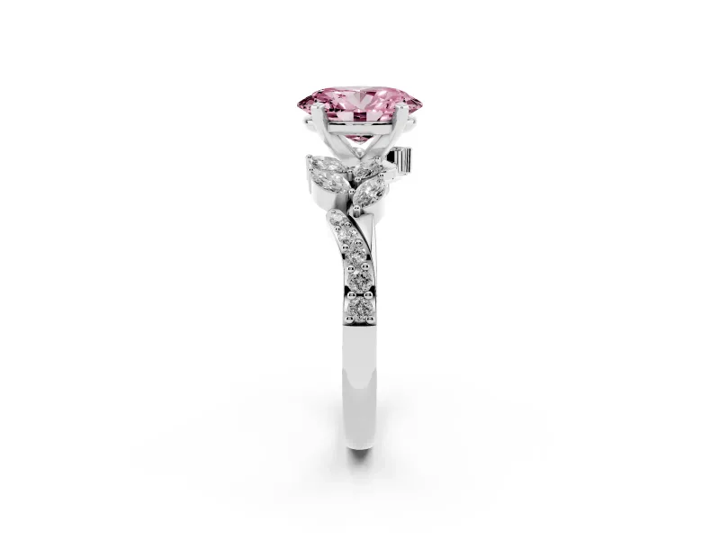 Oval Floral Engagement Ring Setting for a Fancy Pink Lab-Grown Diamond | White Gold