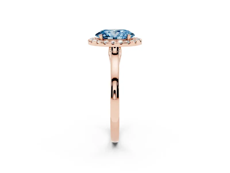 Oval Halo Engagement Ring Setting for a Fancy Blue Lab-Grown Diamond | Flat Tapered Band | Rose Gold