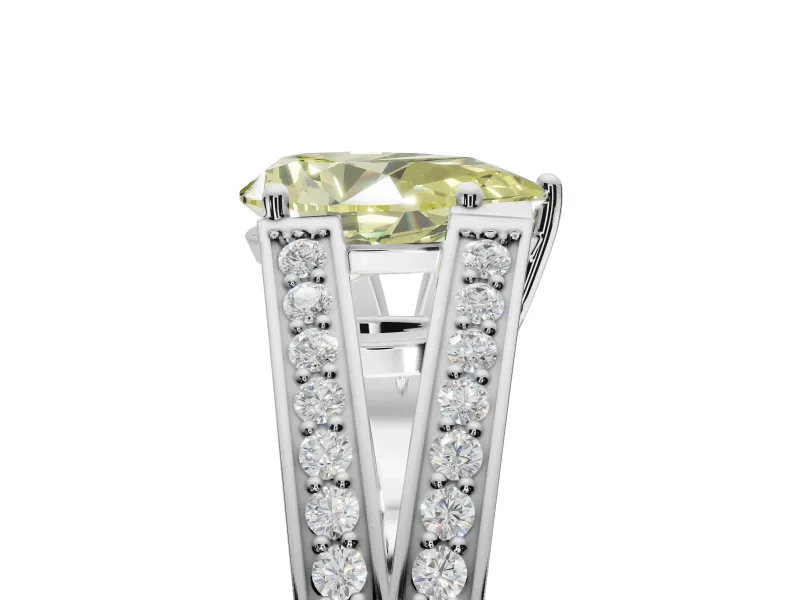 Pear-Shaped Split Shank Pavé Engagement Ring Setting for a Fancy Yellow Lab-Grown Diamond | Platinum