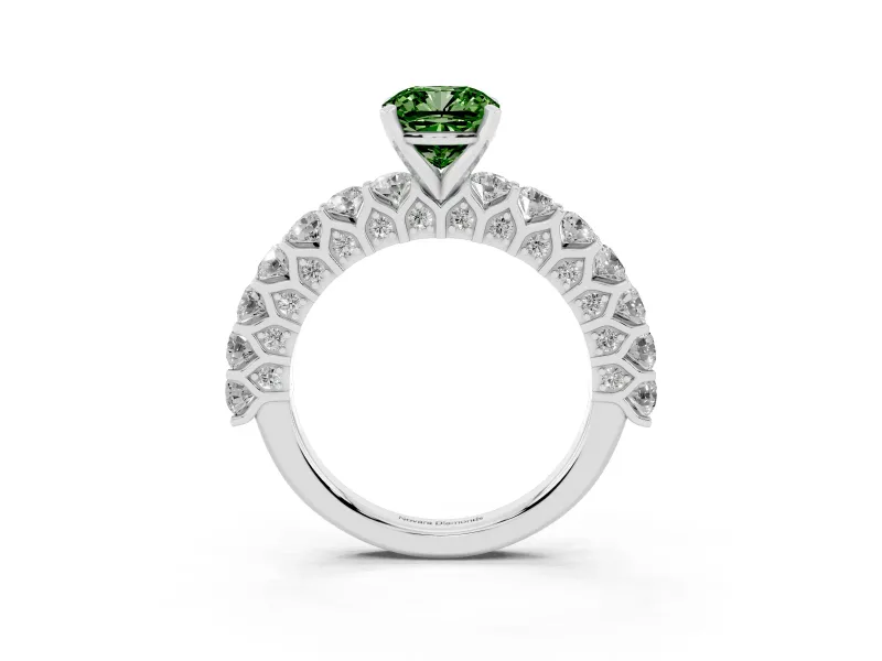 Cushion Cut Shared Prong Engagement Ring Setting for a Fancy Green Lab-Grown Diamond | Platinum
