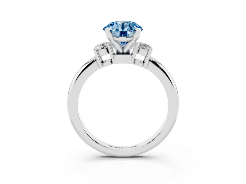 Round Three Stone Engagement Ring Setting for a Fancy Blue Lab-Grown Diamond | Round Side Stones | Platinum