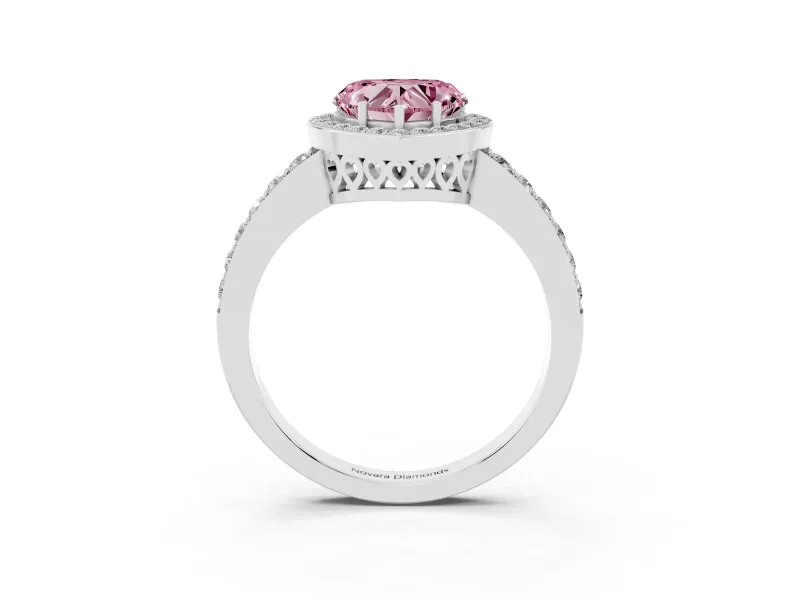 Heart-Shaped Halo Engagement Ring Setting for a Fancy Pink Lab-Grown Diamond | Heart Gallery | Sterling Silver
