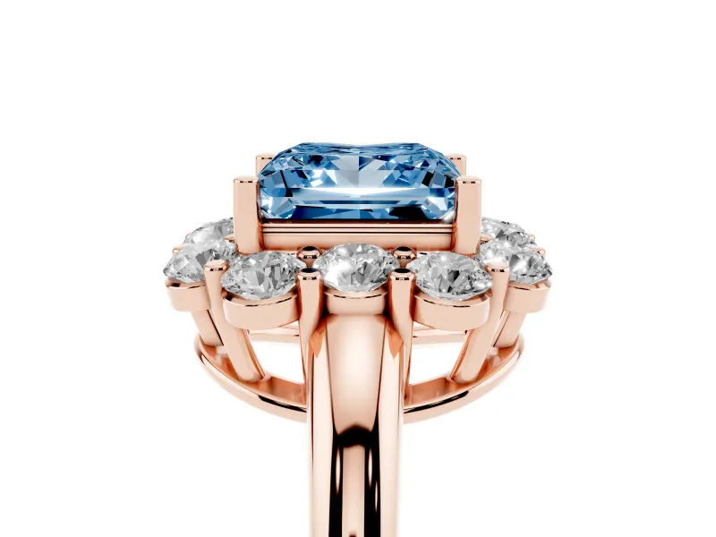 Princess Cut Graduated Milgrain Halo Engagement Ring Setting for a Fancy Blue Lab-Grown Diamond | Rose Gold