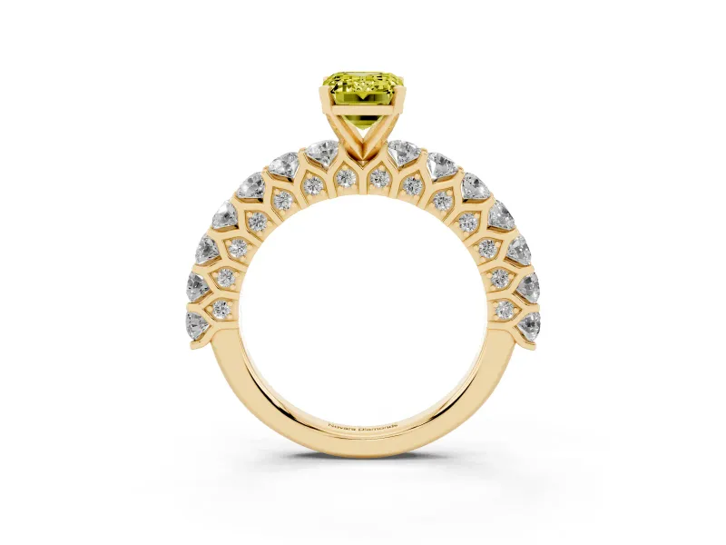 Emerald Cut Shared Prong Engagement Ring Setting for a Fancy Yellow Lab-Grown Diamond | Yellow Gold