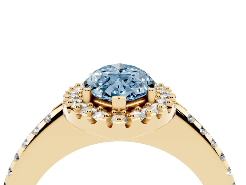 Marquise Pave Halo Engagement Ring Setting for a Fancy Blue Lab-Grown Diamond | Pave Band | Yellow Gold