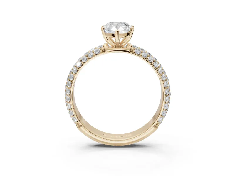 Pear-Shaped Pavé Solitaire Engagement Ring Setting | Domed Pavé Band | Yellow Gold