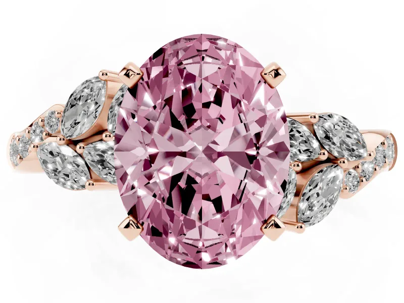 Oval Floral Side Stone Engagement Ring Setting for a Fancy Pink Lab-Grown Diamond | Rose Gold