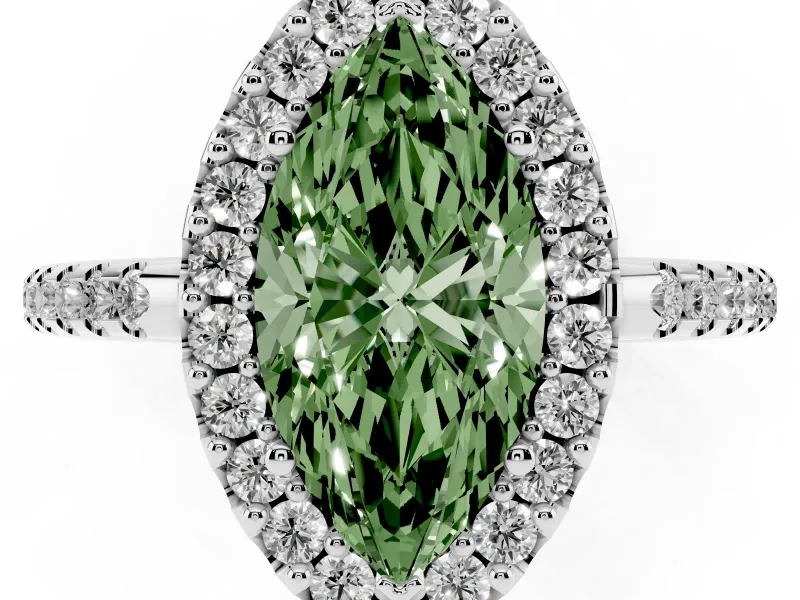 Marquise Pave Halo Engagement Ring Setting for a Fancy Green Lab-Grown Diamond | Pave Band | Platinum
