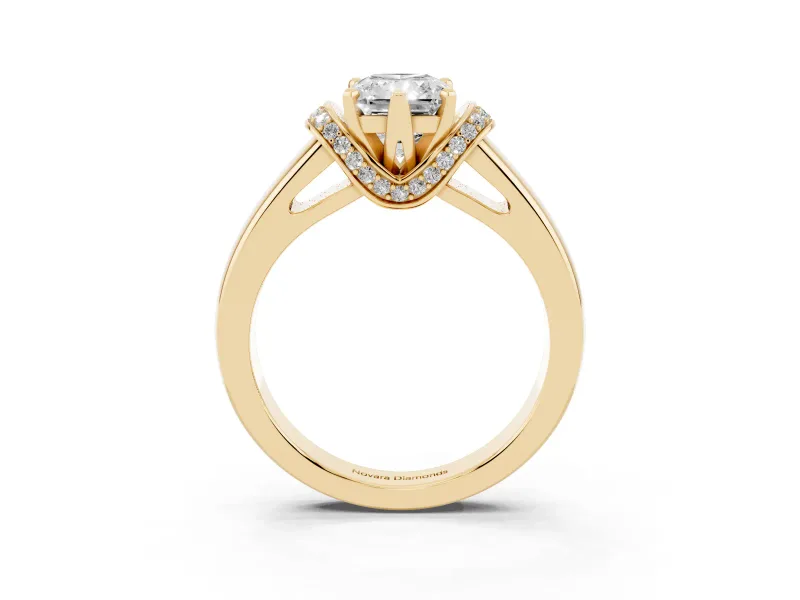 Radiant Cut Pavé Collar Solitaire Engagement Ring Setting | Wide Polished Band | Yellow Gold