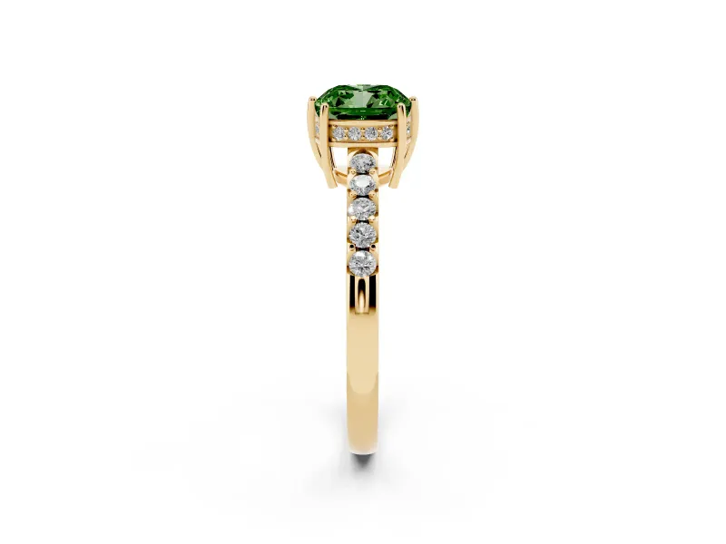 Cushion Cut Engagement Ring Setting for a Fancy Green Lab-Grown Diamond | Yellow Gold - Design NV-24649
