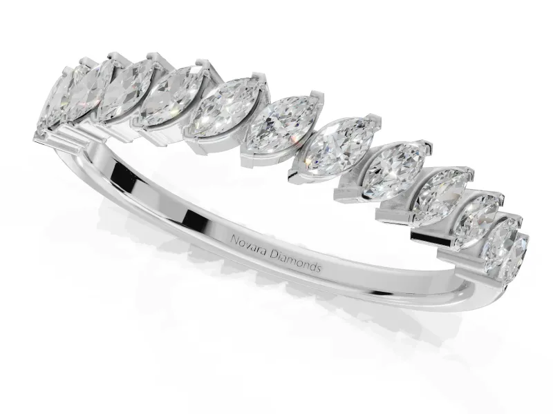 Marquise Lab-Grown Diamond Slanted Half Eternity Wedding Band | Tip Cups | Platinum
