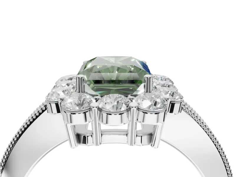 Radiant Cut Vintage Halo Engagement Ring Setting for a Fancy Green Lab-Grown Diamond | Sterling Silver