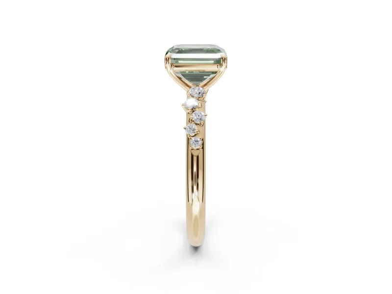 Asscher Cut Graduated Solitaire Engagement Ring Setting for a Fancy Green Lab-Grown Diamond | Yellow Gold
