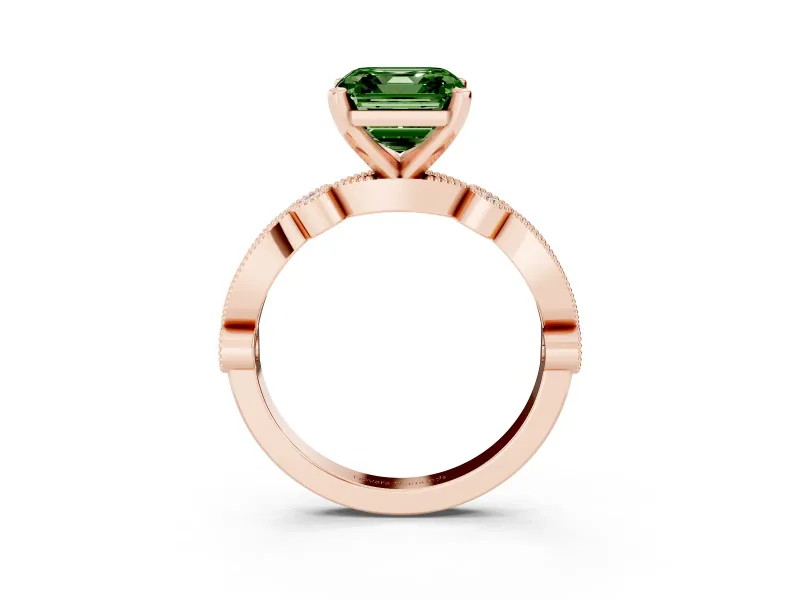 Asscher Cut Vintage Milgrain Engagement Ring Setting for a Fancy Green Lab-Grown Diamond | Rose Gold