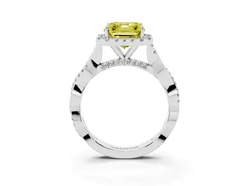 Asscher Cut Twist Halo Engagement Ring Setting for a Fancy Yellow Lab-Grown Diamond | Platinum