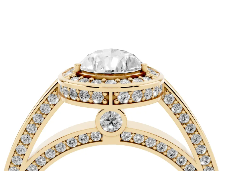 Pear-Shaped Sectioned Halo Engagement Ring Setting | Pavé Gallery and Band | Yellow Gold