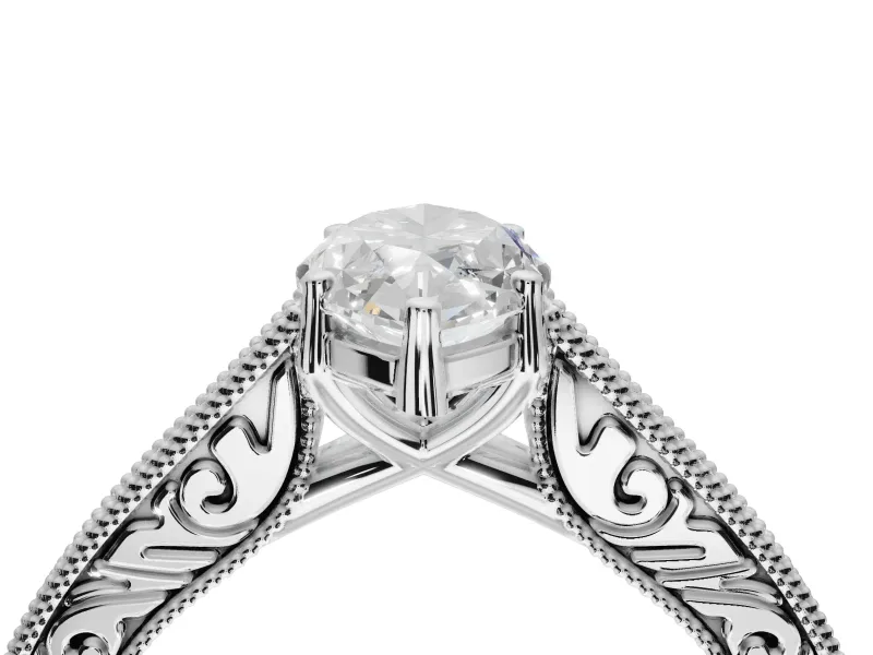 Marquise Vintage Engraved Pavé Engagement Ring Setting | Milgrain Edges | White Gold
