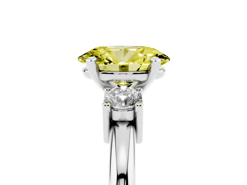 Fancy Yellow Three-Stone Oval Cut Diamond Ring Set in Silver with Prong Setting and Plain Band