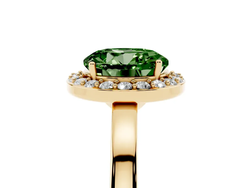 Round Thin Halo Low Profile Engagement Ring Setting for a Fancy Green Lab-Grown Diamond | Slim Plain Band | Yellow Gold