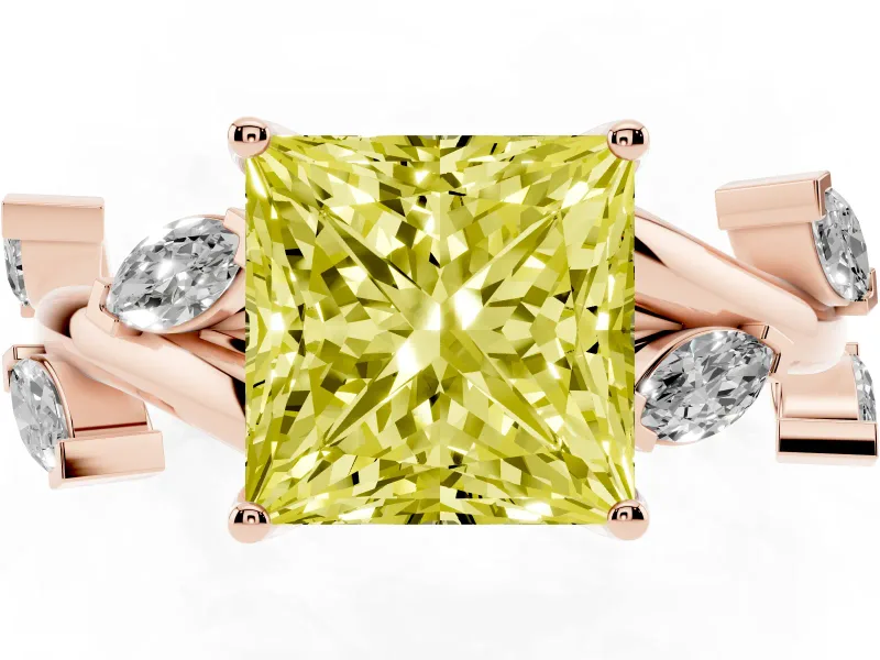 Princess Cut Twisted Vine Engagement Ring Setting for a Fancy Yellow Lab-Grown Diamond | Rose Gold