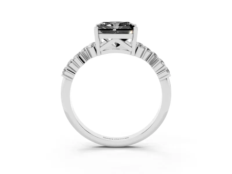 Radiant Cut Scattered Accent Engagement Ring Setting for a Black Center | Sterling Silver